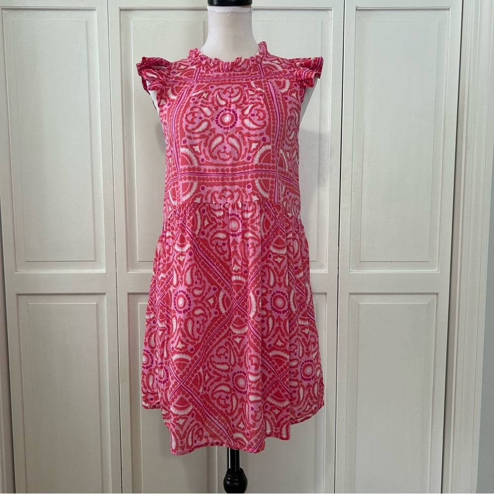 Vineyard Vines Pink Island Scarf Print Ruffle Dress. 2
